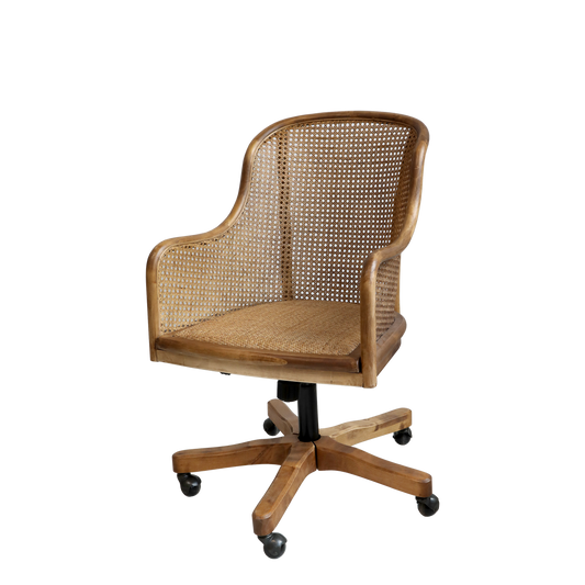 French Wicker High Back Swivel Desk Chair