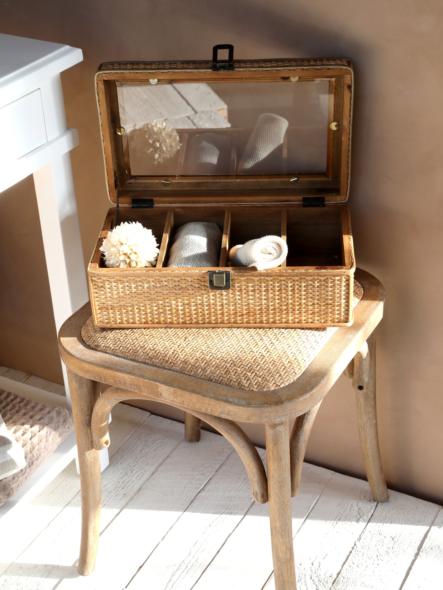 French Wicker Wooden Stool