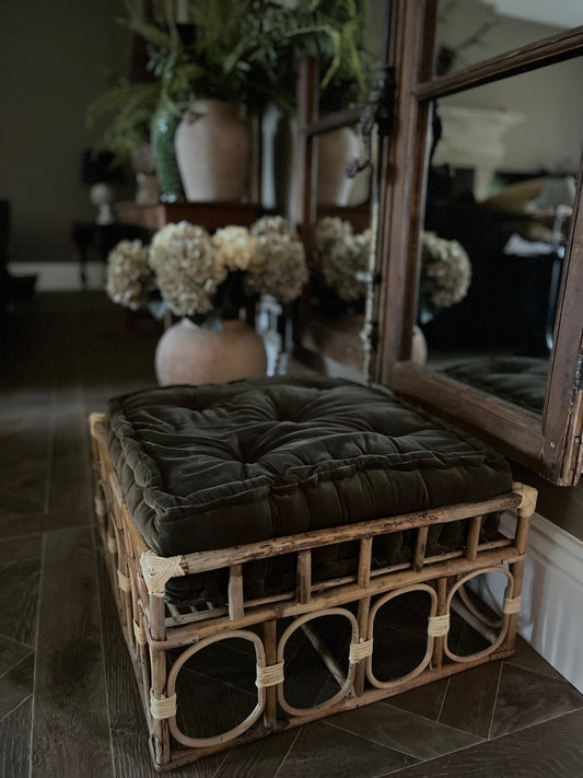 Velvet Bamboo Pouffe - Olive