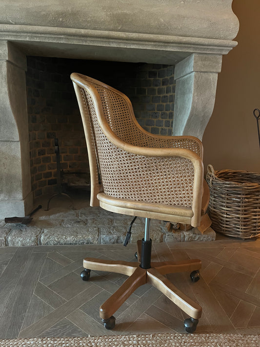 French Wicker High Back Swivel Desk Chair