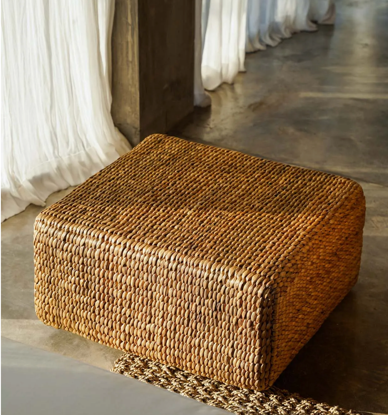 Natural Hyacinth Pouffe - Square