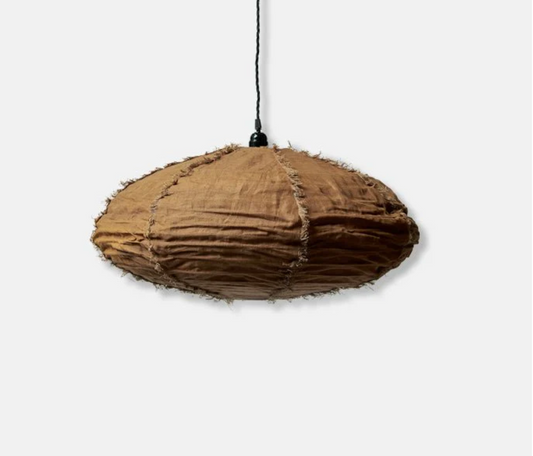 Frayed Caramel Linen Pendant Shade - M