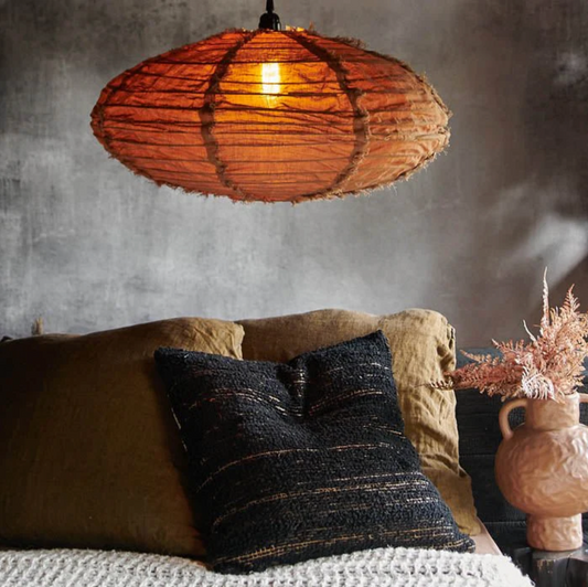 Frayed Caramel Linen Pendant Shade - M