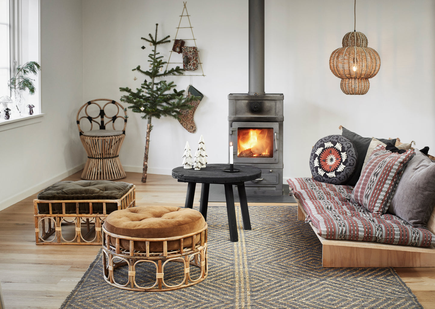 Velvet Bamboo Pouffe - Brown