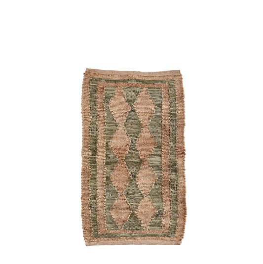 Jute & Leather Mat - Green