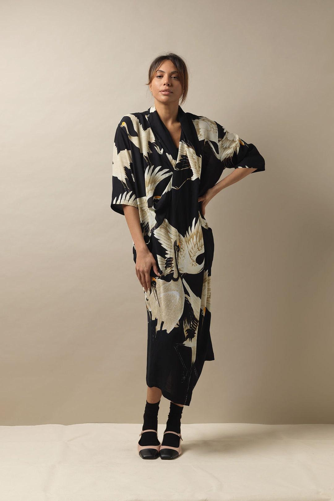 Black Stork Crepe Midi Dress